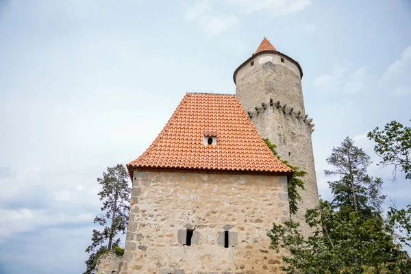 Μεσαιωνικό Γοτθικό Κάστρο Zvikov Klingenberg Ένα Βράχο Πάνω Από Συμβολή — Φωτογραφία Αρχείου