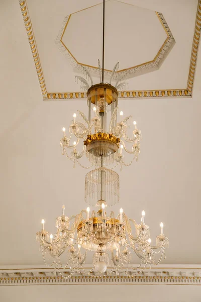 Kristály Csillár Vintage Szalma Lámpa Kastély Belseje Castle Kacina Empire — Stock Fotó
