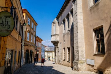 Kutna Hora 'da eski dar bir sokak, Merkez Bohem Bölgesi, Çek Cumhuriyeti, 8 Ağustos 2020