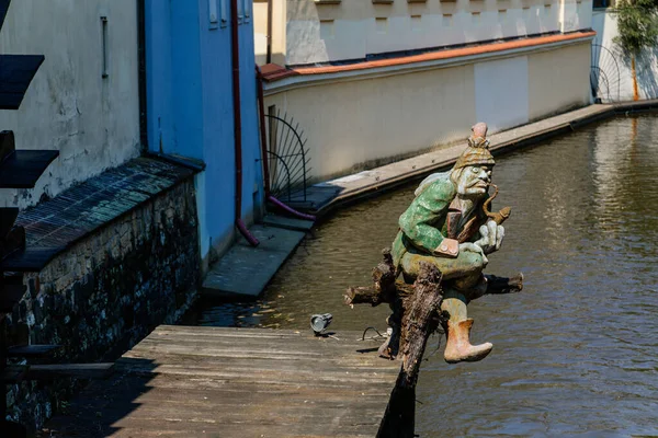 Escultura Vodyanoy Demonio Del Agua Cerca Isla Kampa Con Canal — Foto de Stock