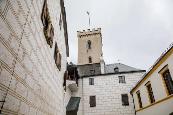 Średniowieczny Zamek Rozmberk Nad Wełtawą Dziedziniec Renesansowym Arkadą Czechy Południowe — Zdjęcie stockowe