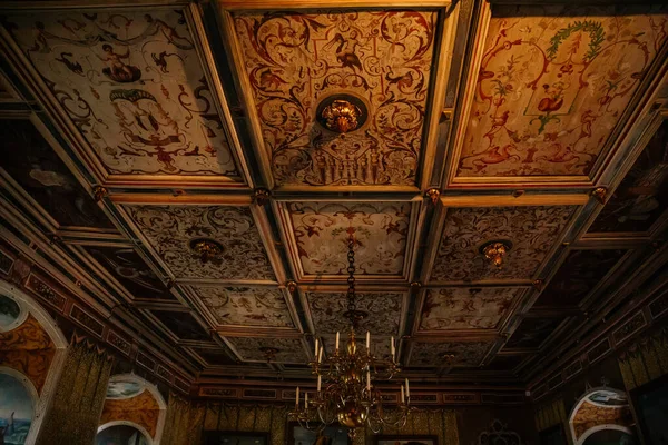 Castle Interior Painted Multicolored Renaissance Ceiling Medieval Castle Rozmberk Nad — Stock Photo, Image