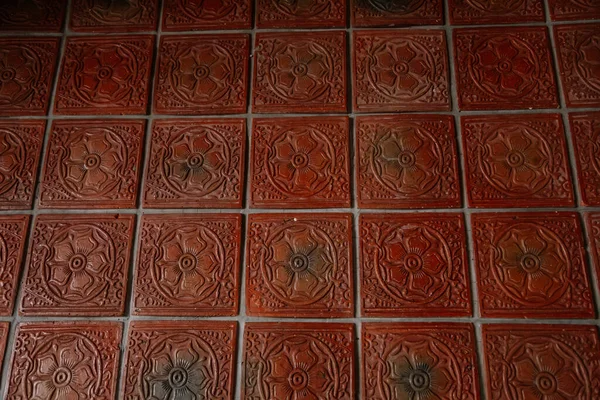 Κάστρο Εσωτερικό Πηλός Τούβλου Κεραμικά Πλακάκια Δαπέδου Εικόνα Τριαντάφυλλου Μεσαιωνικό — Φωτογραφία Αρχείου