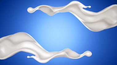 Güzel, zarif bir sütün mavi arka planda sıçraması. 3d illüstrasyon, 3d canlandırma