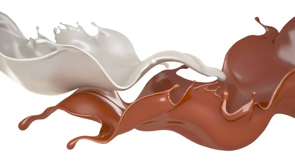 Молоко и шоколадный брызг, жидкость. 3D иллюстрация, 3D рендеринг . — стоковое фото