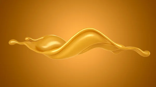 Krásná, elegantní šplouchnutí karamelu na žlutém pozadí. 3D ilustrace, 3D vykreslování. — Stock fotografie
