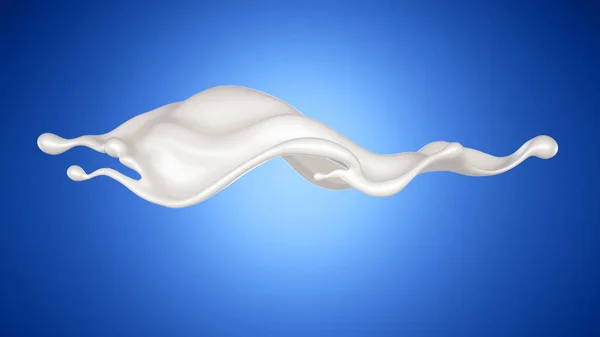 Brilho bonito e elegante de leite em um fundo azul. Ilustração 3d, renderização 3d . — Fotografia de Stock