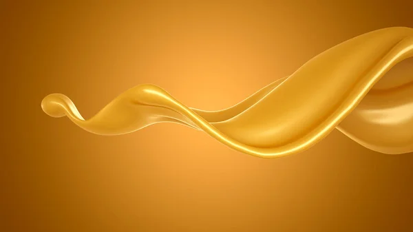 Schöner, eleganter Spritzer Karamell auf gelbem Hintergrund. 3D Illustration, 3D Rendering. — Stockfoto