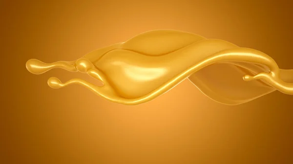 Hermosa y elegante salpicadura de caramelo sobre un fondo amarillo. Ilustración 3d, representación 3d . — Foto de Stock