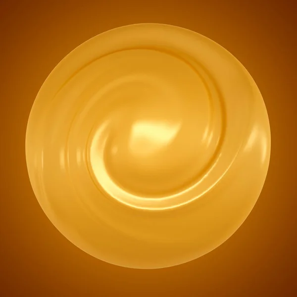 Een plons karamel op een gele achtergrond. 3d illustratie, 3d weergave — Stockfoto