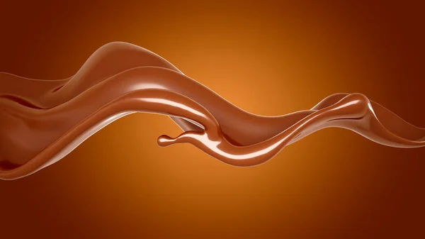 갈색 배경에는 아름답고우아 한 초콜릿 스플래시가 있습니다. 3D 삽화 , 3D 렌더링 — 스톡 사진
