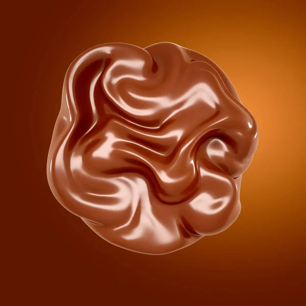 Un chorrito de chocolate sobre un fondo marrón. Ilustración 3d, representación 3d —  Fotos de Stock