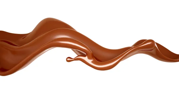 Un hermoso y elegante chorrito de chocolate. Ilustración 3d, representación 3d — Foto de Stock