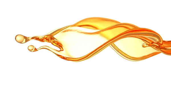 Un hermoso y elegante chorrito de jugo de naranja. Ilustración 3d, representación 3d — Foto de Stock