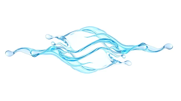 Gyönyörű, elegáns fröccsenő víz. 3D illusztráció, 3D-s renderelés — Stock Fotó