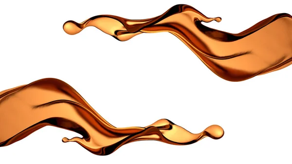 Un hermoso y elegante chorrito de líquido marrón. Ilustración 3d, representación 3d — Foto de Stock