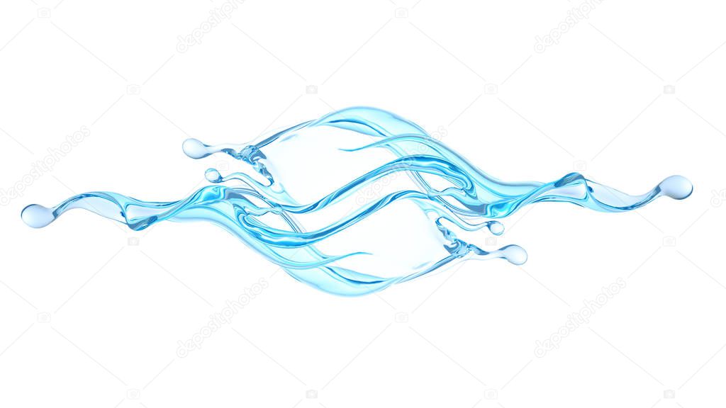 Beautiful, elegant splash of water. 3d illustration, 3d rendering