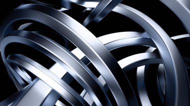 Yüzüklü gelecekçi metalik siyah arkaplan. 3d illüstrasyon, 3d canlandırma