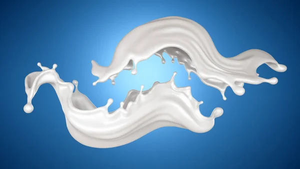 Odrobina mleka na niebieskim tle. Ilustracja 3D, renderowanie 3D — Zdjęcie stockowe