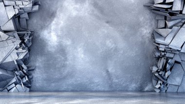 Taş ve beton desenli endüstriyel grunge stüdyosu. 3d illüstrasyon, 3d canlandırma