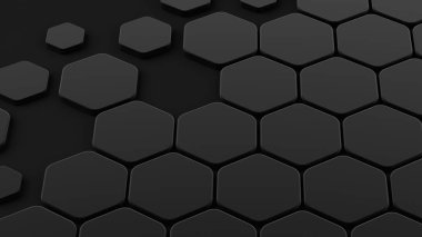 Siyah, altı köşeli soyut bir arka plan. 3d illüstrasyon, 3d canlandırma.