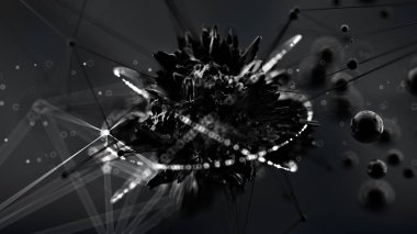 Fantastik, soyut, siyah, uzay arkaplanı. 3d illüstrasyon, 3d canlandırma.