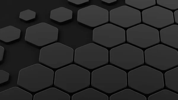 Black, abstract background with hexagons. 3d illustration, 3d rendering. — Stock Photo, Image