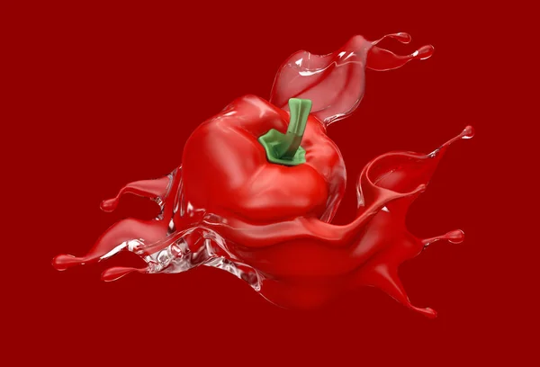 Fondo rojo con pimentón y salsa de tomate, salsa, jugo. Ilustración 3d, representación 3d . — Foto de Stock