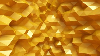 Üçgenleri ve kristalleri olan lüks altın bir arka plan. 3d illüstrasyon, 3d canlandırma.