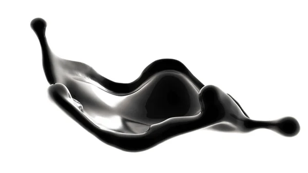 Una spruzzata di liquido nero. Illustrazione 3d, rendering 3d. — Foto Stock