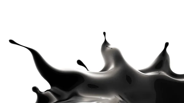 Una spruzzata di liquido nero. Illustrazione 3d, rendering 3d. — Foto Stock