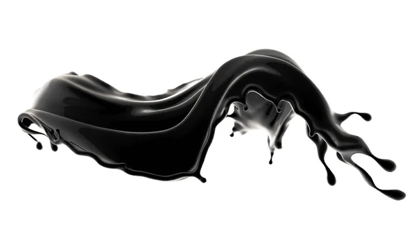 En skvätt svart vätska. 3D-illustration, 3D-återgivning. — Stockfoto