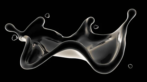 Fondo nero con spruzzi di liquido. Illustrazione 3d, rendering 3d . — Foto Stock