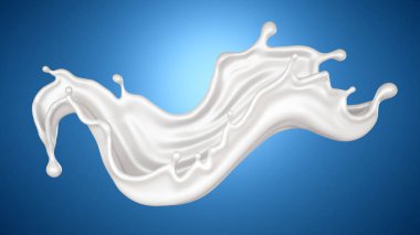 Mavi arka planda bir tutam süt. 3d illüstrasyon, 3d canlandırma.