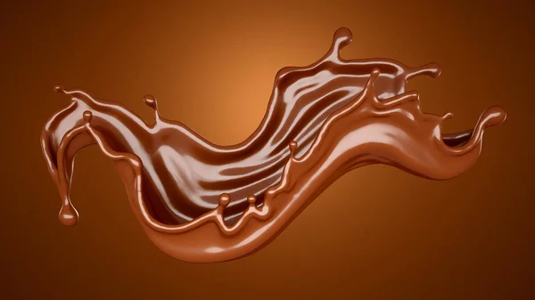 Barna csokoládé fröccsenés háttér. 3D illusztráció, 3D-s renderelés. — Stock Fotó