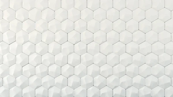 Vit geometrisk bikaka hexagon bakgrund. 3D-illustration, 3D-återgivning. — Stockfoto