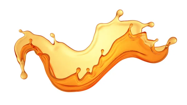 Salpicos isolados de suco de laranja em um fundo branco. Ilustração 3d, renderização 3d . — Fotografia de Stock