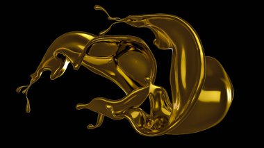 Kalın, altın bir sıvı. 3d illüstrasyon, 3d canlandırma.