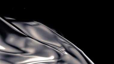 Pliseli, kumaşlı ve kıvrımlı lükslü gri bir arka plan. 3d illüstrasyon, 3d canlandırma.