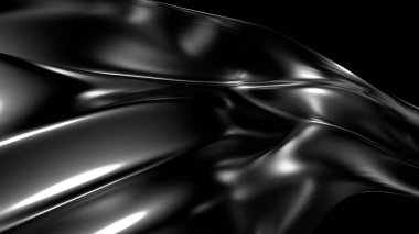 Pliseli, kumaşlı, kıvrımlı, şık siyah bir arka plan. 3d illüstrasyon, 3d canlandırma.