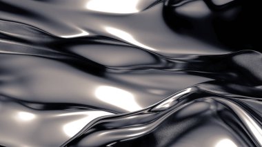 Pliseli, kumaşlı ve kıvrımlı lükslü gri bir arka plan. 3d illüstrasyon, 3d canlandırma.