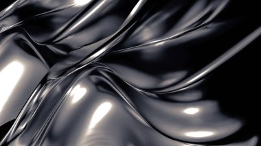 Pliseli, kumaşlı ve kıvrımlı lükslü gri bir arka plan. 3d illüstrasyon, 3d canlandırma.