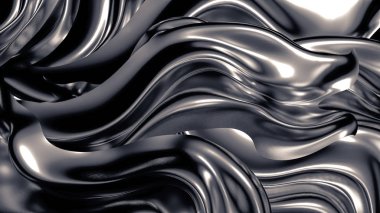 Pliseli, kumaşlı ve kıvrımlı lükslü gri bir arka plan. 3d illüstrasyon, 3d canlandırma.