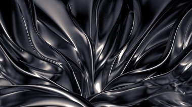 Pliseli, kumaşlı ve kıvrımlı lükslü gri bir arka plan. 3d illüstrasyon, 3d canlandırma.