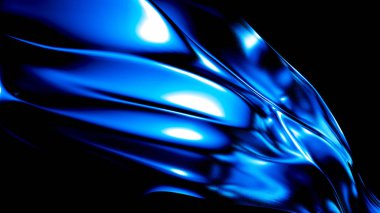 Pliseli ve bukleli zarif koyu mavi arka plan. 3d illüstrasyon, 3d canlandırma.