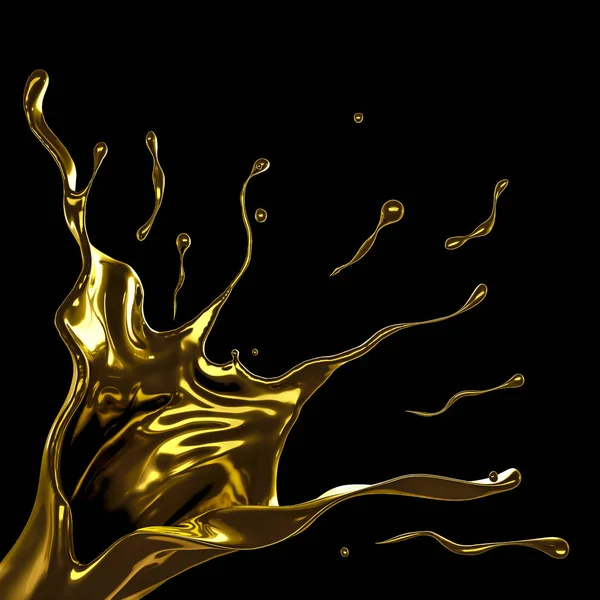 Ein Spritzer dicker, goldener Flüssigkeit. 3D Illustration, 3D Rendering. — Stockfoto