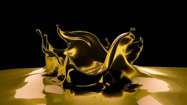 A splash of thick, golden liquid. 3d illustration, 3d rendering. — Stock Photo, Image