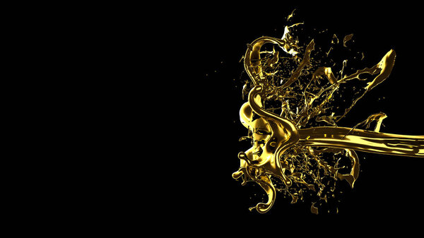 Всплеск густой золотой жидкости. 3D иллюстрация, 3D рендеринг
.