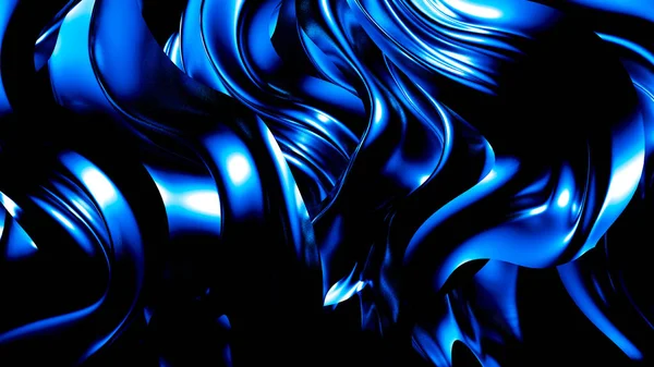 Eleganter dunkelblauer Hintergrund mit Falten und Locken. 3D Illustration, 3D Rendering. — Stockfoto