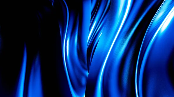 Elegante fondo azul oscuro con pliegues y rizos. Ilustración 3d — Foto de Stock